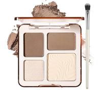 Cool-Toned Contour Palette with Highlighter and Makeup Brush, 4-Colour Powder Face Makeup Compact, Blendable Sculpting Powder for Definition, Nose Contour, Cheeks, Jawline and Travel Use