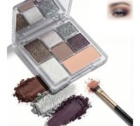 Cool Toned Smokey Eyeshadow Palette - 7 Colours Matte Shimmer Glitter Eye Shadow Makeup - Silver Grey Taupe & Deep Plum Highly Pigmented Powder - Waterproof Long Lasting Travel Palettes with Mirror