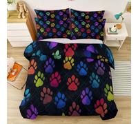 Cool/Trendy Duvet Cover Set, Ultra-Soft Microfiber Bedding Set 260 × 220 cm, Reversible Paw Prints Rainbow Duvet Cover - 2 Pillowcase, Easy Care for Bedroom Pet Lovers