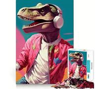 Cool TRex Listen To Music Adult Jigsaw Puzzle1000 Pieces Brain Think, Sharp Detail, Real Challenge, Home Accent (38x52cm)