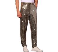 Cool Trousers For Men Sequin Trousers for Men Parties, Shiny Sparkling Trousers with Straight Leg Trousers Elasticated Men, gold, L