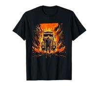 Cool Trucker Man with Truck in Fire and Flames T-Shirt