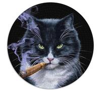 Cool Tuxedo Cat with Cigar Puzzles for 1000 Piece Round JigsawPuzzle 1000 Pieces for Adults Ideal for Family Fun, Relaxation (Size 67.5x67.5cm)