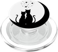 Cool Two Black Cat Looking at Stars on Crescent Moon PopSockets PopGrip for MagSafe