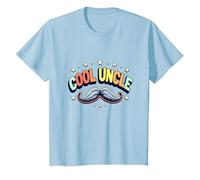 Cool Uncle Club Retro Mustache Stars Family Pride T-Shirt, Kids, Baby Blue, 6 Years