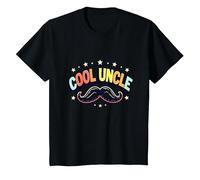 Cool Uncle Club Retro Mustache Stars Family Pride T-Shirt, Kids, Black, 4 Years