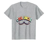 Cool Uncle Club Retro Mustache Stars Family Pride T-Shirt, Kids, Heather Grey, 6 Years