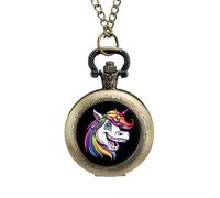 Cool Unicorn with Dental Braces Smile Pocket Watch Vintage Quartz Pocket Watches with Chain for Men Women Coppery-Style