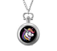 Cool Unicorn with Dental Braces Smile Pocket Watch Vintage Quartz Pocket Watches with Chain for Men Women Silver-Style