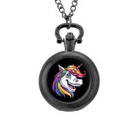 Cool Unicorn with Dental Braces Smile Pocket Watch Vintage Quartz Pocket Watches with Chain for Men Women Black-Style