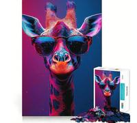 Cool Vibrant Neon Giraffe Portrait 1000 Piece Jigsaw Puzzle Calm Game, Perfect Connection, Joyful Challenge, Xmas Present (38x26cm)