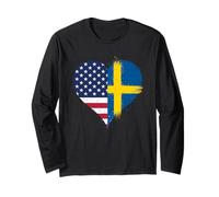 Cool Vintage USA Sweden Flag for Proud Swedish American Long Sleeve T-Shirt