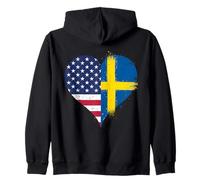 Cool Vintage USA Sweden Flag for Proud Swedish American Zip Hoodie