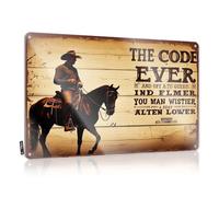 Cool Wall Art Farmhouse Porch Decor Wall Art - A Cowboy Rides His Horse Under A Sign Reading "the Code Ever." Reusable Grunge Retro Style Decoration For Street(20X30CM)