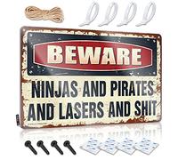 Cool Wall Decor Stitch Room Decor Ready To Hang - Ninjas And Pirates And Lasers And $hit Warning Waterproof For Saloon Bar(20X30CM)