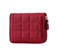 Cool Wallets for Guys Lattice Solid Color Women Zipper Purse Multiple Card Slots Clutch Bag Phone Bag (Wine, One Size)