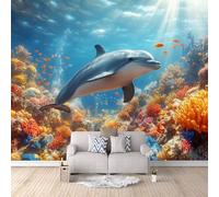 Cool Wallpaper Light Undersea Sunlight Seascape, Mural 3D Modern Beautiful Colorful Coral Reef Bedroom Feature Wall Hide Uneven Walls Stunning Visual Effect Eco-Friendly 250X175Cm