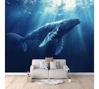 Cool Wallpaper Light Whale, Mural Wallpaper Non-Woven Under The Seakids Room Decoration Budget-Friendly Upgrade Create A Feature Wall Moisture-Resistant 300X256Cm