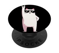 Cool White Cat Rock On Funny Cat Lover Graphic Sunglasses PopSockets Adhesive PopGrip