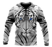 Cool White Tiger 3D Print Hoodie Unisex Harajuku Outwear Zipper Pullover Sweatshirt Casual Jacket Plus Size