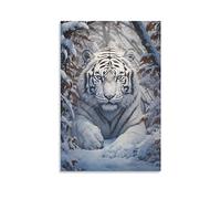 Cool White Tiger Printed Canvas Posters Vintage Forest Snow Animal Wall Decor Suitable for Living Rooms Bedroom