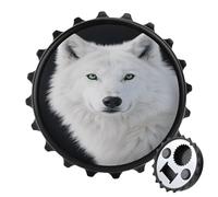 Cool White Wolf with Green Eyes Bottle Opener Magnetic Beer Bottle Openers for Fridge Magnetic Round Beer Opener Sticker Flat Bottle Openers for Kitchen & Bar,Gift for Beer Lover