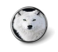 Cool White Wolf with Green Eyes Button Badge Classic Cute Brooches Fashion Round Badge Exquisite Metal Lapel Pin Personalized Pins Buttons for Clothing Backpack Hat Jackets Decoration