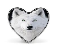 Cool White Wolf with Green Eyes Button Badge Fashion Love Heart Brooch Personalized Exquisite Metal Lapel Pin Button Decoration Heart Lapel Brooch Pin for Clothing Backpack Hat Jackets
