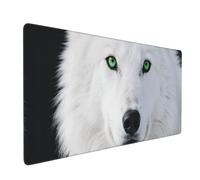 Cool White Wolf with Green Eyes Gaming Mouse Pad, 35.5 x 16 inch Large Extended Computer Keyboard Mouse Mat Pad, Non-Slip Mousepad, Table Protector Blotter Mat,Laptop Desk Mat for Office Home