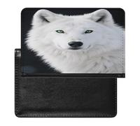 Cool White Wolf with Green Eyes Passport Holder PU Leather Passport Wallet Cute Passport Cover Case Portable Credit Card Organizer Beautiful Travel Document Organizer for Women Men