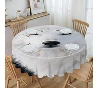 Cool White Wolf with Green Eyes Round Tablecloth Wipeable Round Polyester Tablecloth Waterproof Wrinkle Free Indoor And Outdoor Table Cover 60 Inch Decorative Farmhouse Table Cloth for Dining