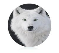 Cool White Wolf with Green Eyes Tempered Glass Cutting Board Stylish Non-Slip Round Chopping Boards Easy to Clean Cutting Board Small Scratch Flexible Butcher Block for Countertop Decor
