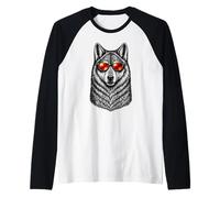 Cool Wild Alpha Wolf Sunglasses Vintage Sketch Style Raglan Baseball Tee
