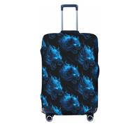 Cool Wolf Blue flame Print Travel Luggage Covers, Washable Suitcase Covers Protector for Luggage 18-32 Inch High Elasticity, Black, Small
