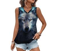 Cool Wolf Head Tank Tops Women Running Vest V Neck Sleeveless T-Shirts Summer Clothes