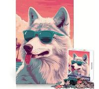 Cool Wolf on Beach with Sunglasses 1000 Pieces Jigsaws Adults Puzzles Strong Memory, Precise Joint, Joyful Challenge, Room Art (38x52cm)