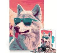 Cool Wolf on Beach with Sunglasses Jigsaw Puzzles 1000 Pieces for Teenagers Cognitive Train, Premium Print, Pattern Assemble, Santa Surprise (50x75cm)