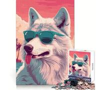 Cool Wolf on Beach with Sunglasses Jigsaw Puzzles 1000 Pieces for Teenagers Cognitive Train, Premium Print, Pattern Assemble, Santa Surprise (50x75cm)