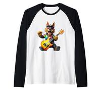 Cool Wolf Rock Guitar Player Musician Animal Lover Raglan Baseball Tee