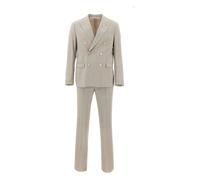 Cool Wool Double Breasted Pinstripe Suit - male - Manuel Ritz - Double Breasted Suits - Beige - XL - Suits XL