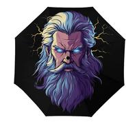 Cool Zeus God Greek Mythology 3 Folding Portable Umbrellas for Rain Windproof Compact Travel Umbrella Automatic