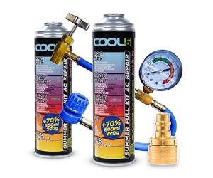 Cool5 2 x Summer Full KIT AC 5-in-1 Air Conditioning Repair Kit (Replacement Gas R1234yf) with Measuring Hose + Adapter YF - for Vehicles from 2017, 2 x 290 g, 70% Product - Air Conditioning Solution