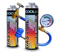 Cool5 Replacement Refrigerant R134a for Car Air Conditioners - 2 Cans 2-in-1, 290 g + Pressure Line with Pressure Gauge