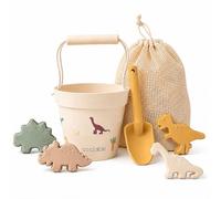 coolable 6-Piece Silicone Beach Toys Set for Kids - Foldable Sand Bucket, Shovel, 4 Sand Molds and Mesh Bag - Dinosaur World