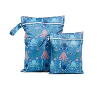 CoolaPeach 2 Pack Waterproof Reusable Zipper Bags for Travel, Beach, Pool, Swimming, Baby Diapers, Gym, Yoga, Wet Clothes, Water Towels, Octopus, Wet Bag