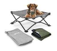Coolaroo On-The-Go Elevated Dog Bed Kit - Portable & Cooling Travel Cot with HeatShield Fabric for Small Dogs, Lightweight & Compact, Includes Matching Carry Bag & Everglade Green Bonus Cover, Small