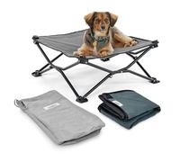 Coolaroo On-The-Go Raised Dog Bed Set - Portable & Cooling Travel Bed with HeatShield Fabric for Small Dogs, Lightweight & Compact, Includes Matching Carry Bag & Pacific Blue Bonus Cover, Small