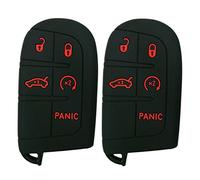 Coolbestda 2Pcs Rubber 5 Buttons Smart Key Fob Cover Case Shell Keyless Jacket Wallet Holder for Jeep Grand Cherokee Dodge Challenger Charger Dart Durango Journey Chrysler 300