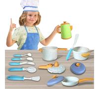 Coolbitz Kids Pretend Play 14Pcs Kitchen Set Accessories with Cookware Pots,Pans and Kitchen Utensils Play Food, Smooth Rounded Edges Design, Travel Friendly & Cool Outdoor, Indoor Fun Games