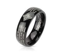 Coolbodyart Unisex Dome Ring Stainless Steel Black 6/8mm Wide Cross Lord's Prayer Amen Available Ring Sizes UK H-Z - Stainless Steel, Black, UK M